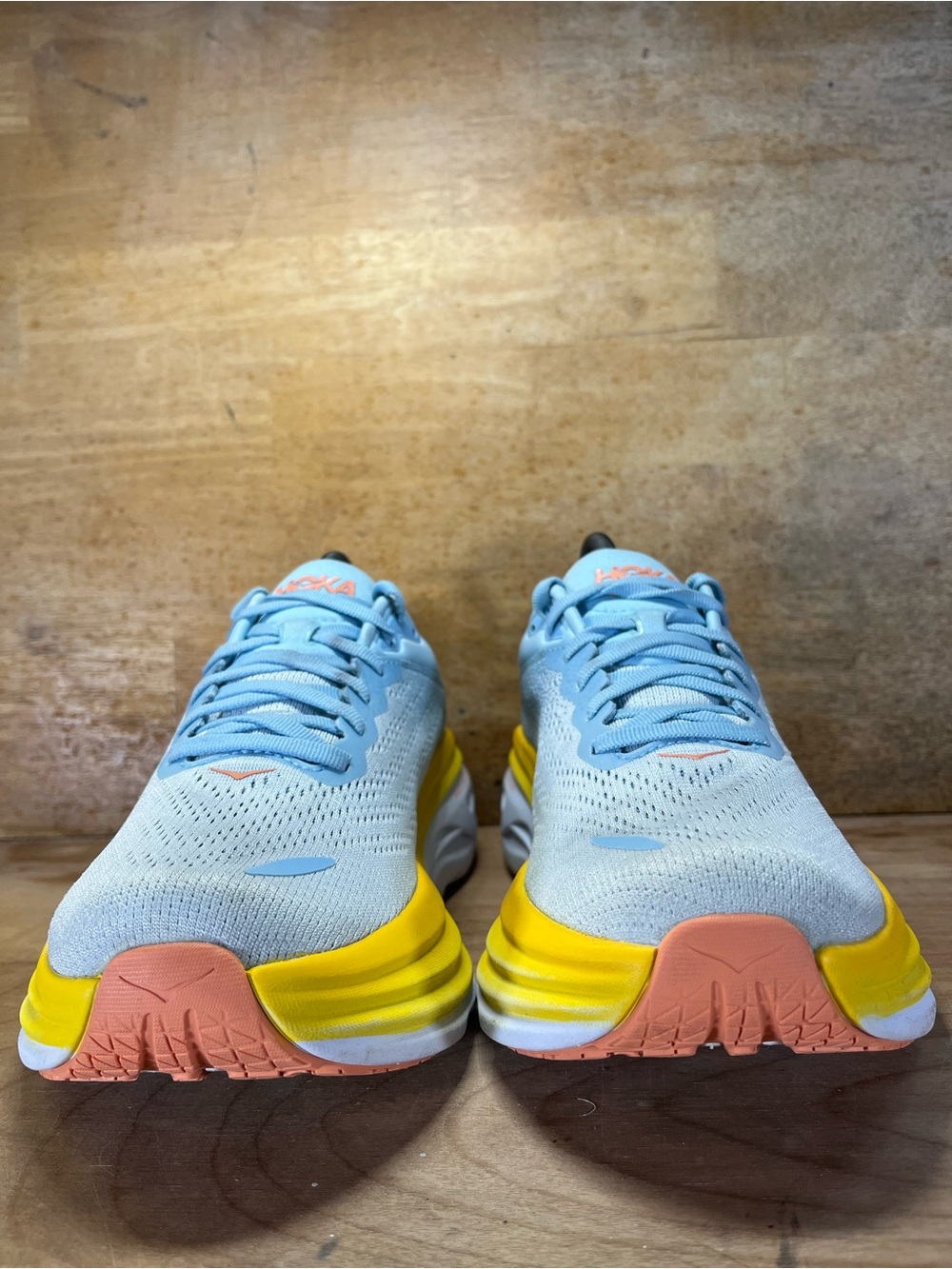 Hoka One One Bondi 8 REFLECTIVE Womens Size 9 Running Shoes Sneakers Blue Yellow - Picture 2 of 12